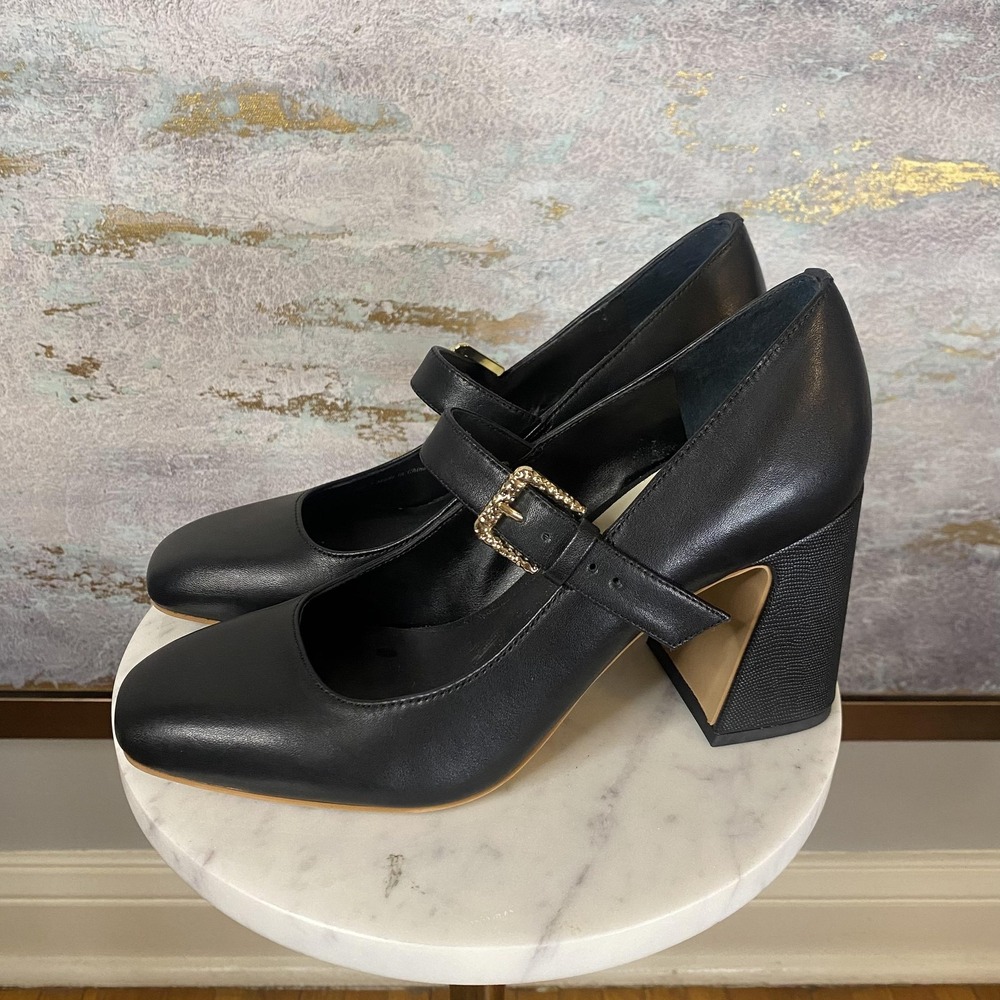 Dolce Vita Shoes Womens Size 7 Black Leather Mary Jane Block Heel Dress Pumps